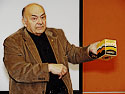 Bill Kantymir showing colourful Kodak box