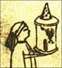 Sketch of a nun with a lantern or camera